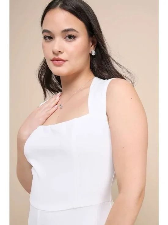 Lulus Enticing Endeavors Jumpsuit Sz Medium White Square Neck Wide Leg Bridal - Picture 5 of 8